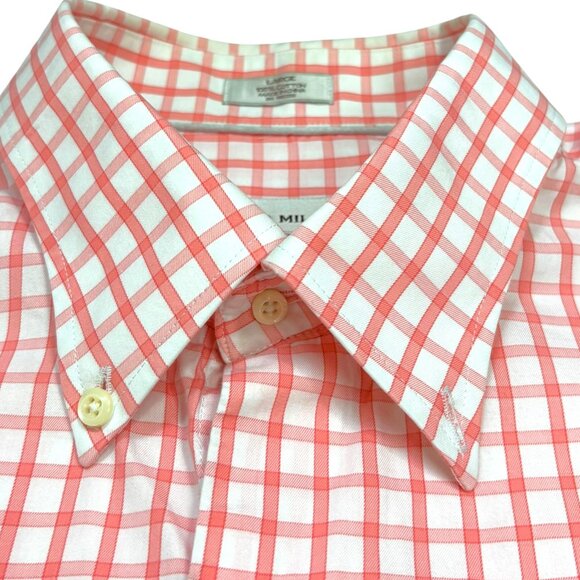 Peter Millar Salmon Windowpane Check Button Collar Long Sleeve Shirt - Picture 3 of 9